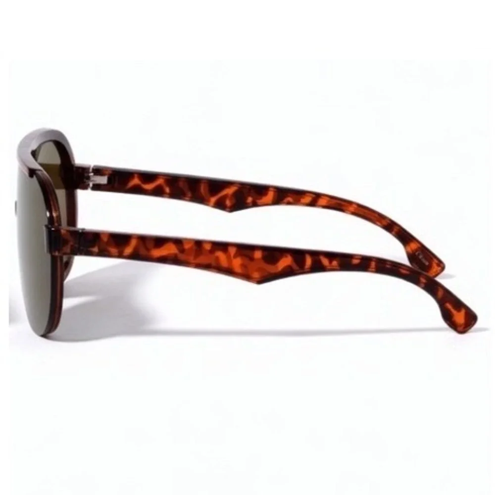 Stylish Tortoise Shell Frame Shield Sunglasses Men Classic Brown Mirror Lens New